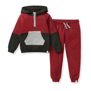 Color Blocked Sweatshirt & Pants Set - Brick Red